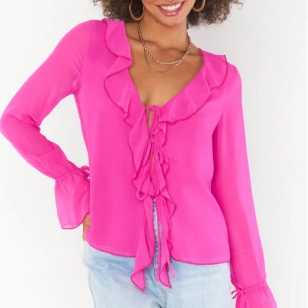 Show Me Your MuMu Pink Ruffle Blouse